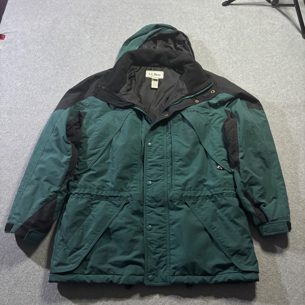 LL Bean Winter Parka Mens Medium Green Colorblock Thinsulate LiteLoft Jacket